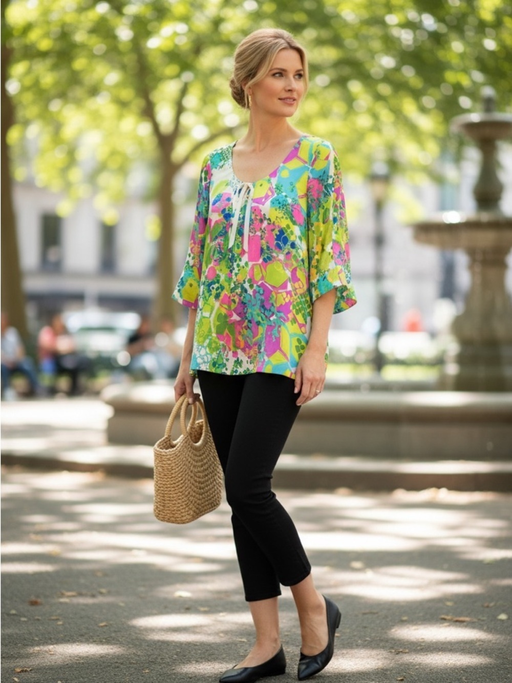 Sara Campbell Multicolor Tie Neck Blouse Size 8